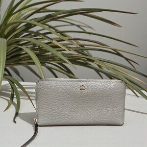 Kate Spade New York Zip Around Wallet Gray Pebbled Leather Large Continental